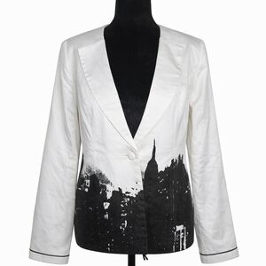 Monroe & Main Black White NYC Skyline Print Blazer Size 8 Statement Jacket